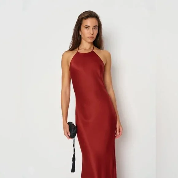 NEW Reformation Jeany Silk Long Dress Backless Formal Sangre Red | Size M - Picture 3 of 13